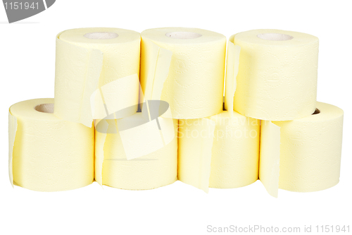 Image of seven rolls of toilet paper