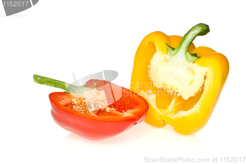 Image of Half of red and yellow sweet peppers