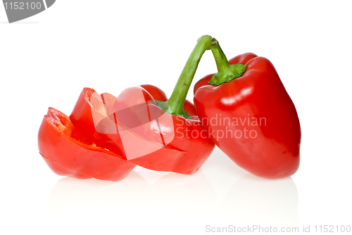 Image of Sliced and whole red sweet peppers