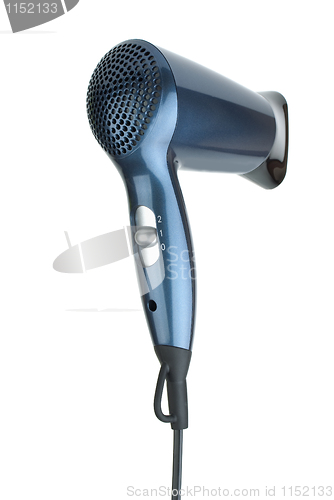 Image of Blue compact hairdryer from back side