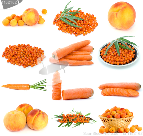 Image of Set of orange fruits, berries and vegetables