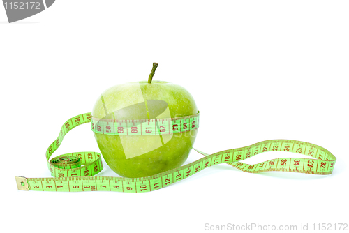 Image of Green apple and measurement tape