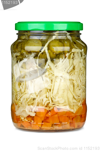 Image of Vegetable assortment marinated in glass jar