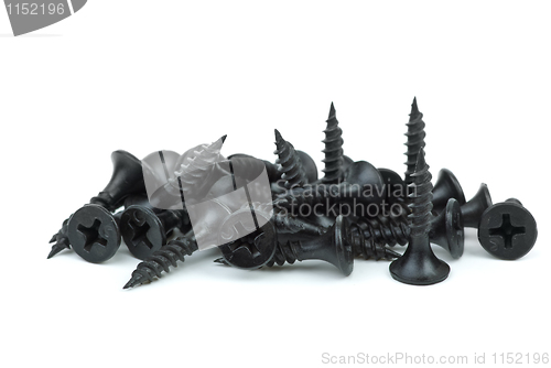 Image of Close-up shot of  black metal screws pile