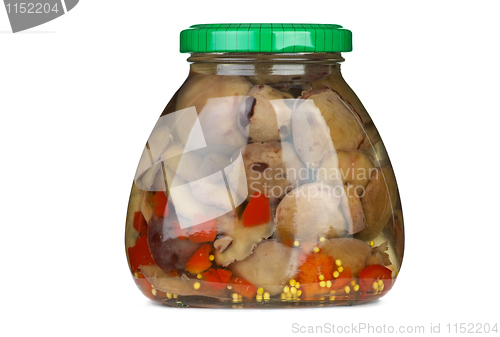 Image of Glass jar with marinated suillus mushrooms