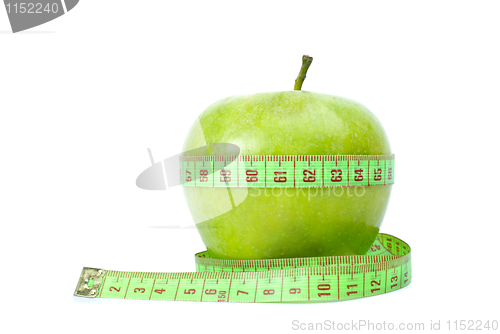 Image of Green apple and measurement tape