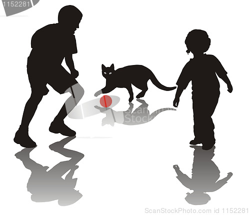 Image of Children play with a cat