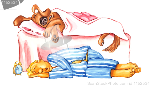 Image of Dog and his owner sleeping