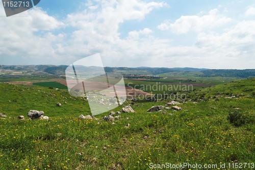 Image of Valley with green and brown fields