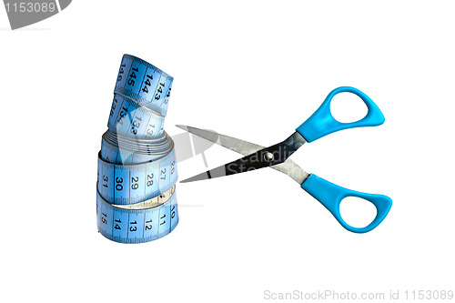 Image of Blue tape measure and scissor