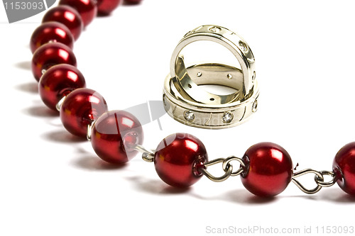 Image of Beautiful red string of beads and rings