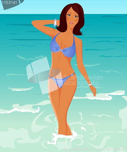 Image of pretty suntanned girl on beach