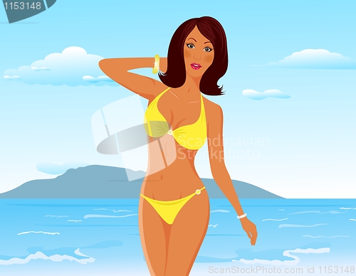 Image of pretty suntanned girl on beach