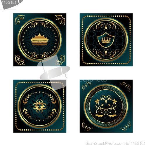 Image of  set blue dark gold-framed labels