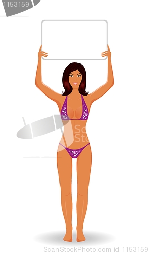 Image of beauty girl in bikini with banner isolated