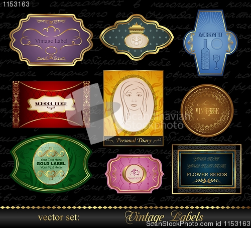Image of set colored gold-framed labels (2)