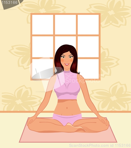 Image of young woman yoga in gym