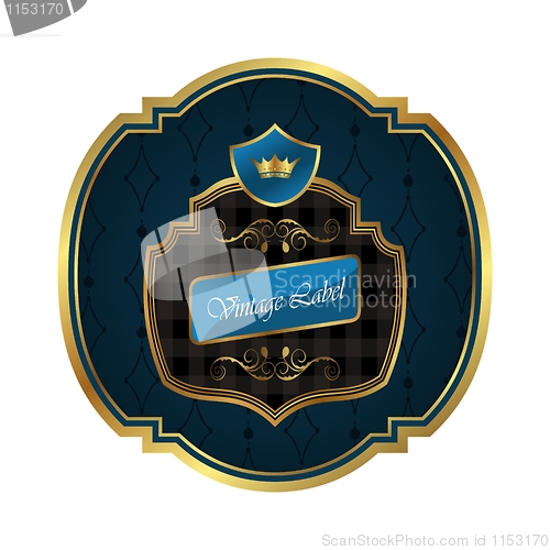 Image of golden frame label with crown isolated