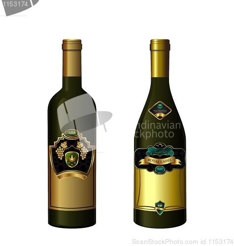 Image of Illustration of set wine bottle with label