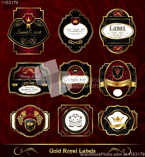 Image of set dark gold-framed labels