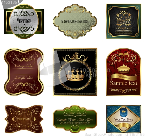 Image of Set illustration of decorative color gold frames labels