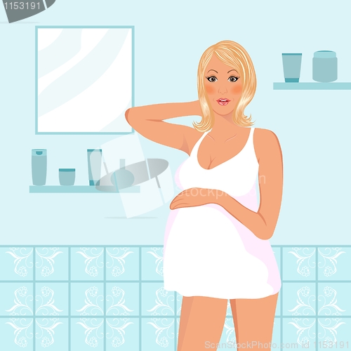 Image of Illustration of pregnant women in bathroom