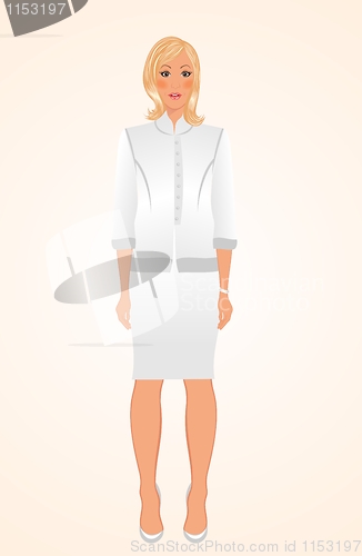 Image of  girl in white business suit isolated