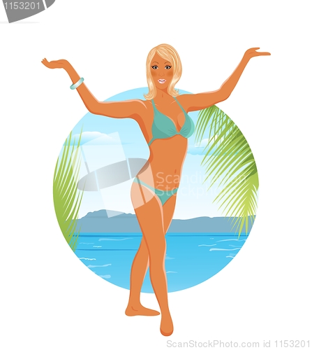 Image of pretty blond girl on summer background