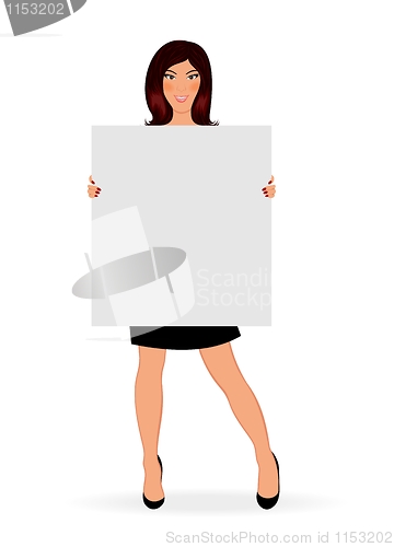 Image of business girl with board isolated