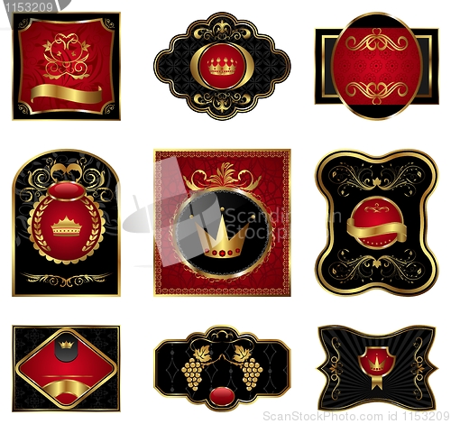 Image of set black gold-framed labels