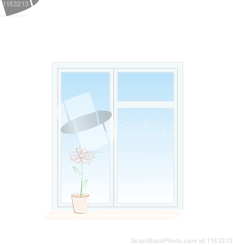 Image of Illustration of flower in a pot on a window sill
