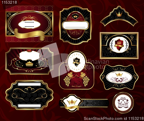 Image of set black gold-framed labels