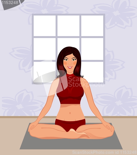 Image of young woman yoga in gym