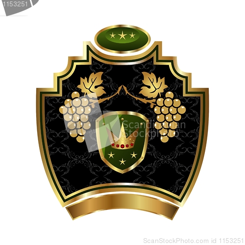 Image of gold label with grapevine with crown