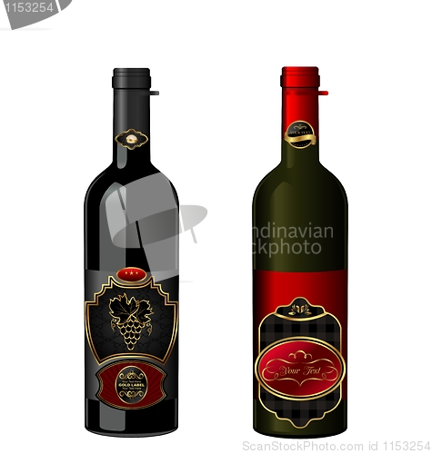 Image of Illustration of wine bottles with attached vintage labels