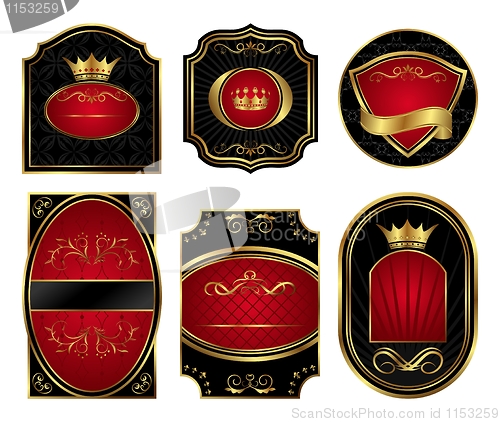 Image of set black gold-framed labels