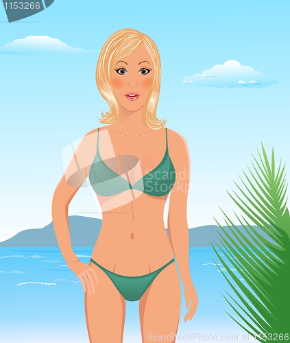 Image of pretty blond girl on  beach