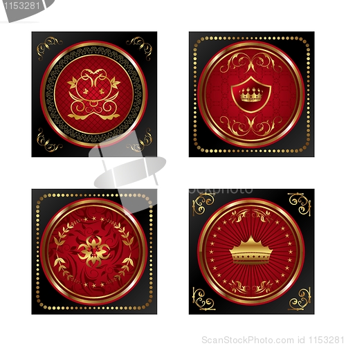 Image of set red gold-framed labels