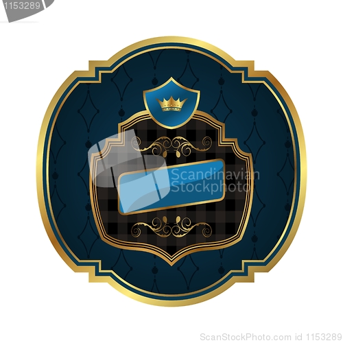 Image of golden frame label with crown isolated