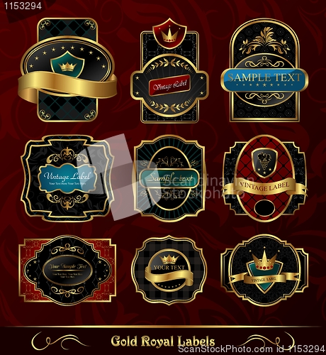 Image of set black gold-framed labels