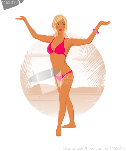Image of pretty blond girl on summer background