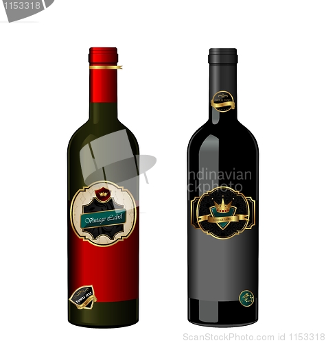 Image of Illustration of set wine bottle with label