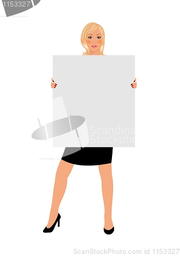 Image of business girl with board isolated