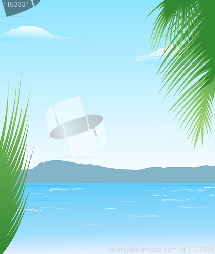 Image of summer background with beach and mountains