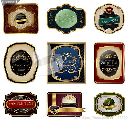 Image of set of decorative color gold frames labels