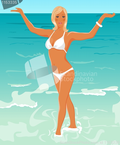 Image of pretty blond girl on beach