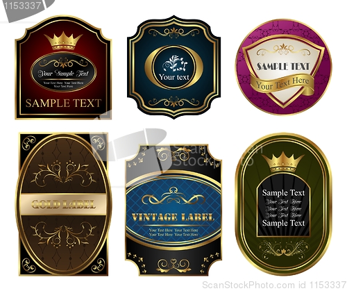 Image of set colored gold-framed labels