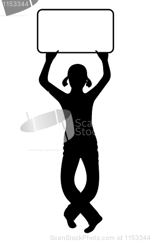 Image of girl silhouette with banner isolated