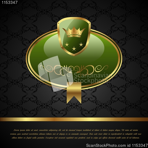 Image of royal background with golden frame, shield, crown