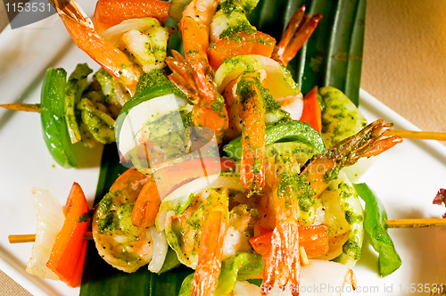 Image of shrimps and vegetables skewers